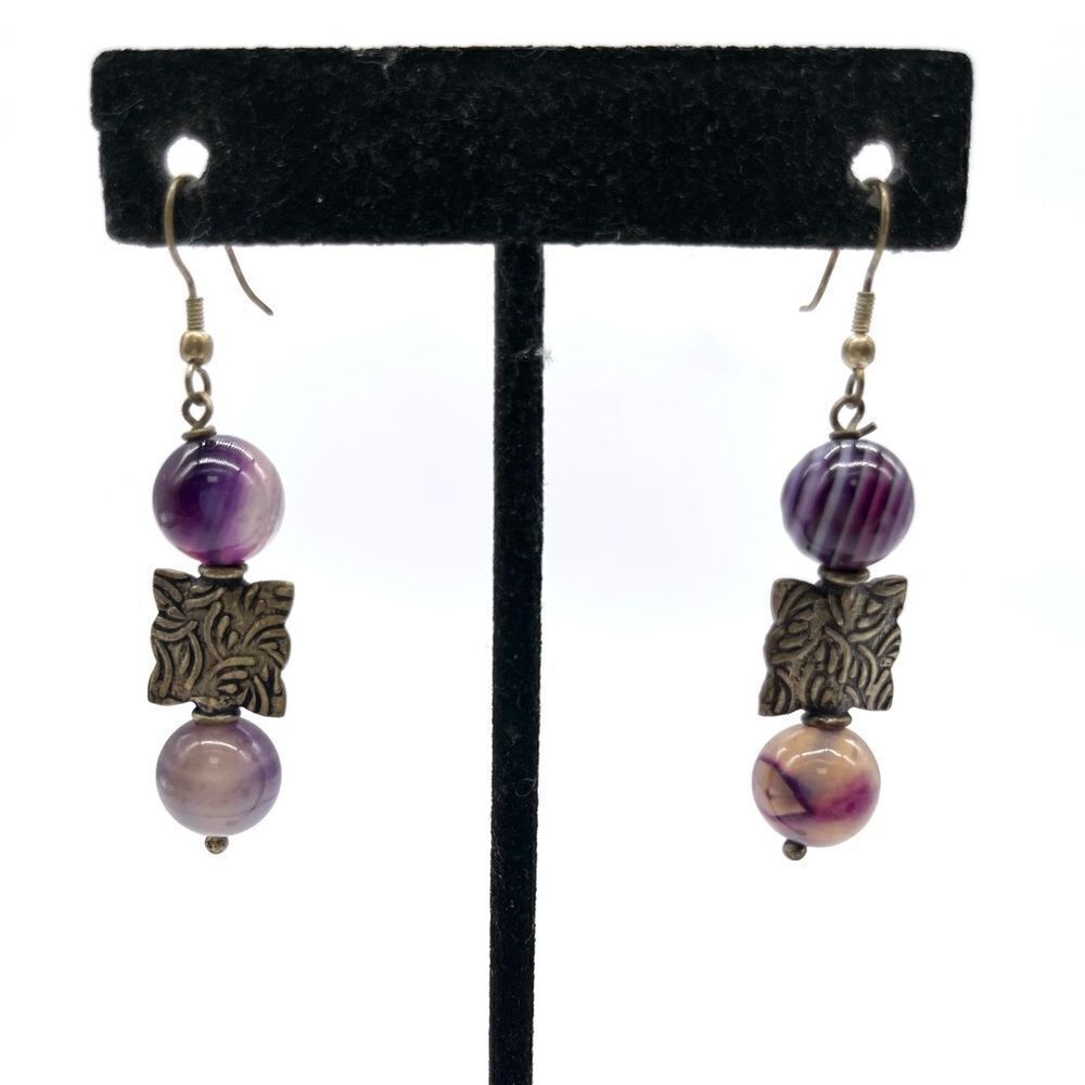 Amethyst Dangle Earrings With Silver Tone Accent
